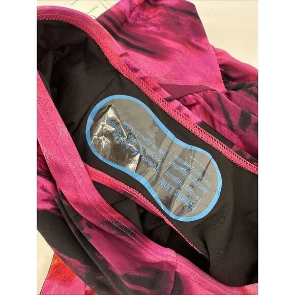 DKNY Womens Size Large Tie Back Halter Style One Piece Swimsuit Pink Black New - Picture 7 of 7